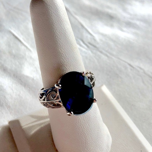 Blue Sapphire Sterling Silver Ring - Picture 3 of 8